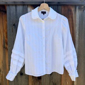 Who What Wear White Button-Up Peter Pan Collar Ruffle Balloon Sleeve Shirt